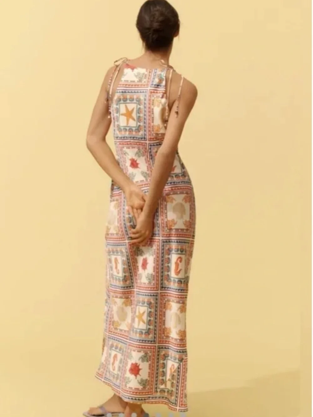 Anthropologie Seahorse Shells SeaTie-Neck Column Midi Dress Size Small